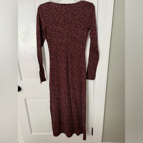 Peruvian Connection Burgundy Moroccan Tile Long Sleeve Maxi Dress Size XS - Picture 5 of 10